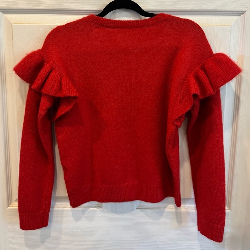 INC Women’s Red Ruffled Shoulder Long Sleeve Sweater Size Small - Picture 5 of 9